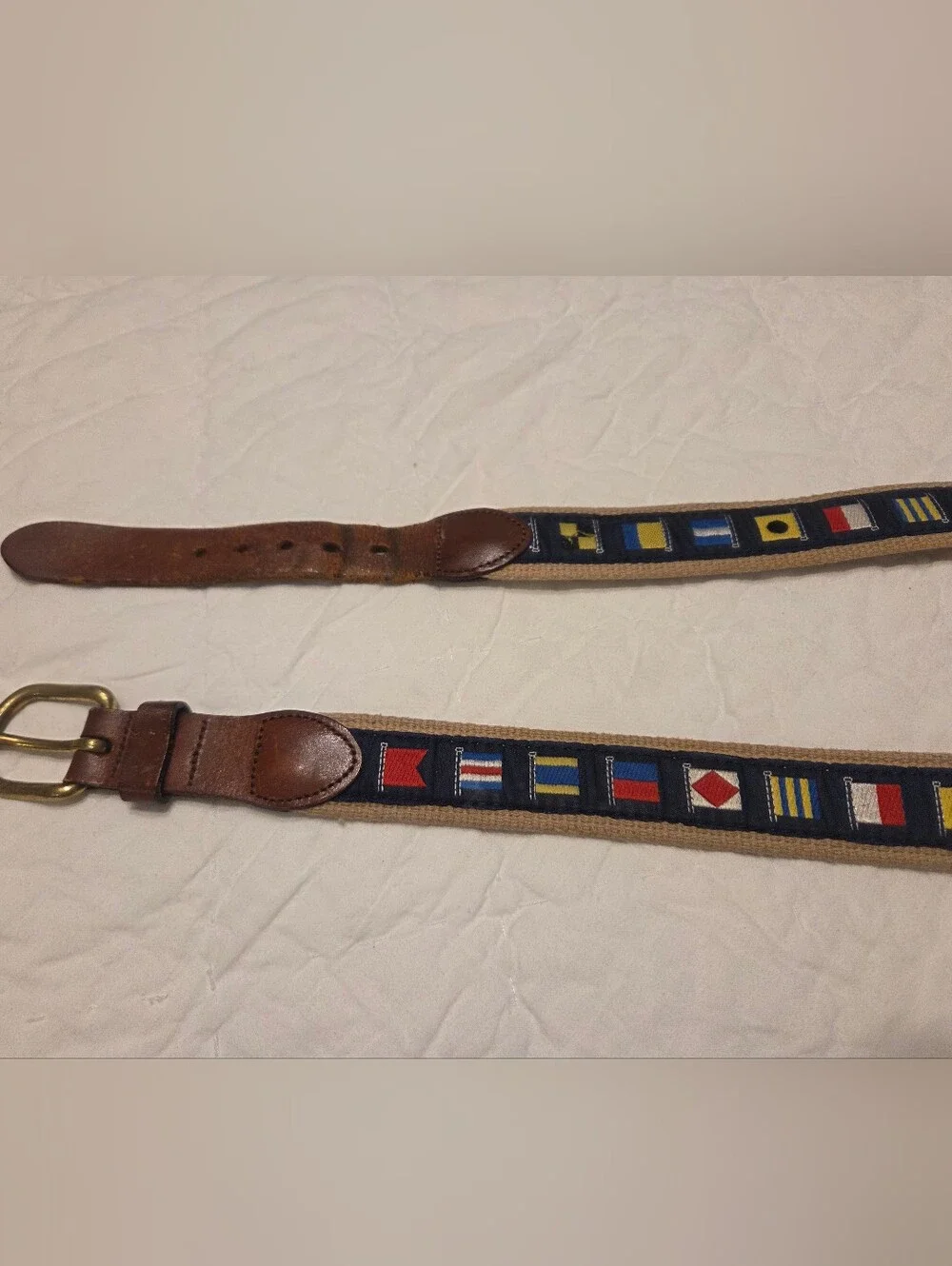 Leather Man Ltd. Nautical Signal Flag Web Ribbon Belt -sz 40 Navy with Flags